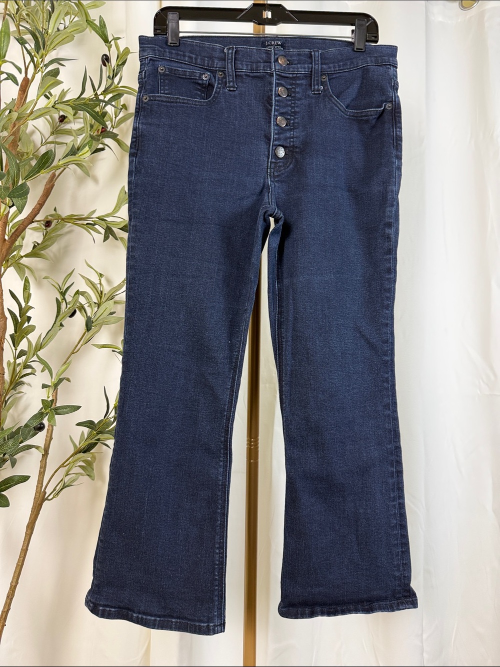 J. Crew Dark Indigo Button-Front High Rise Crop Flare Jeans Sz 30 (B7)